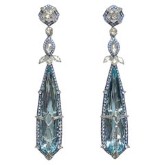 NWT $60, 000 Rare 18KT Gold & Platinum 50CT Gorgeous Aquamarine Diamond Earrings