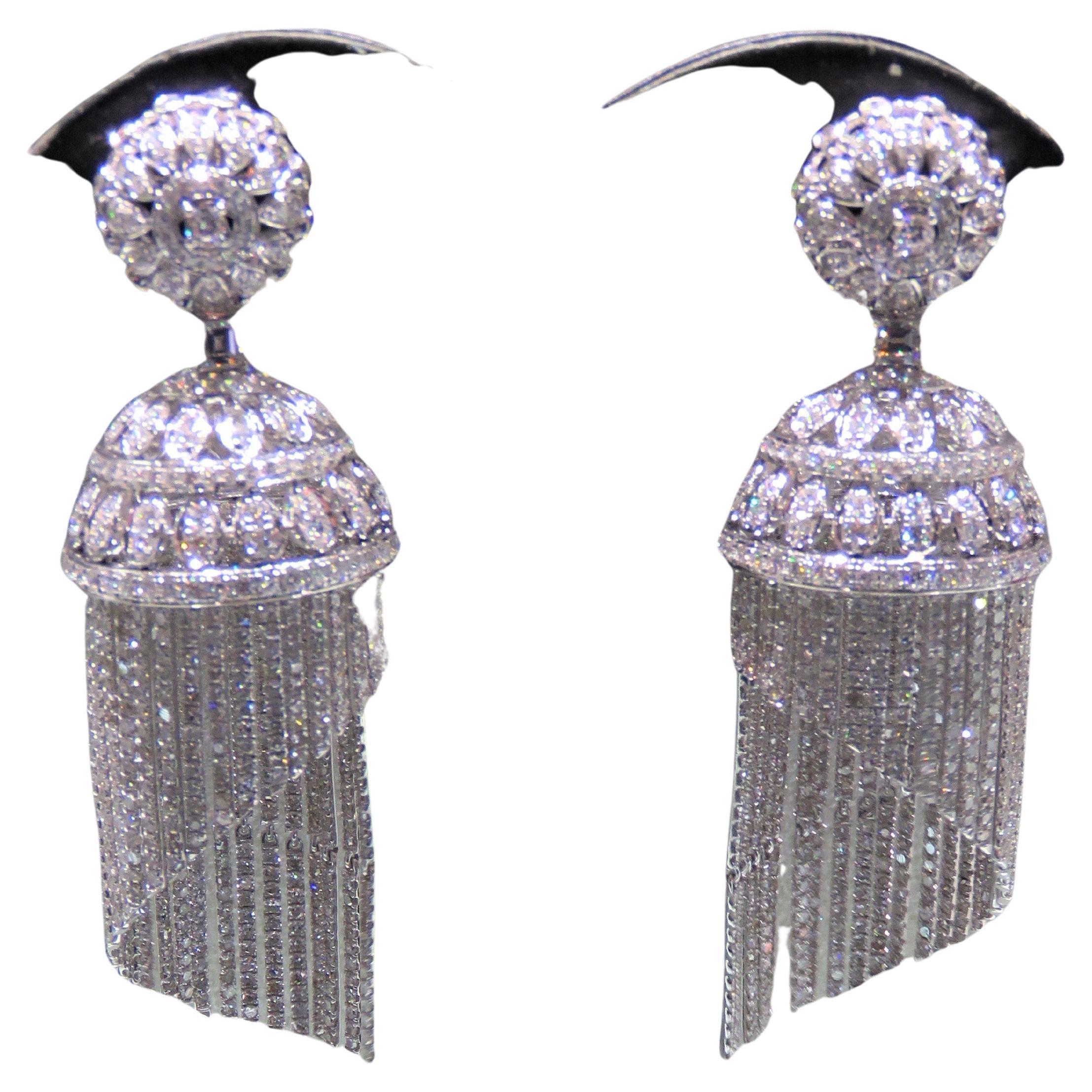 NWT $60, 500 18KT Gold Magnificent Gorgeous Fancy Diamond Drape Fringe Earrings For Sale