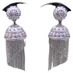 NWT $60,500 Boucles d'oreilles en or 18KT avec franges de diamants fantaisies.