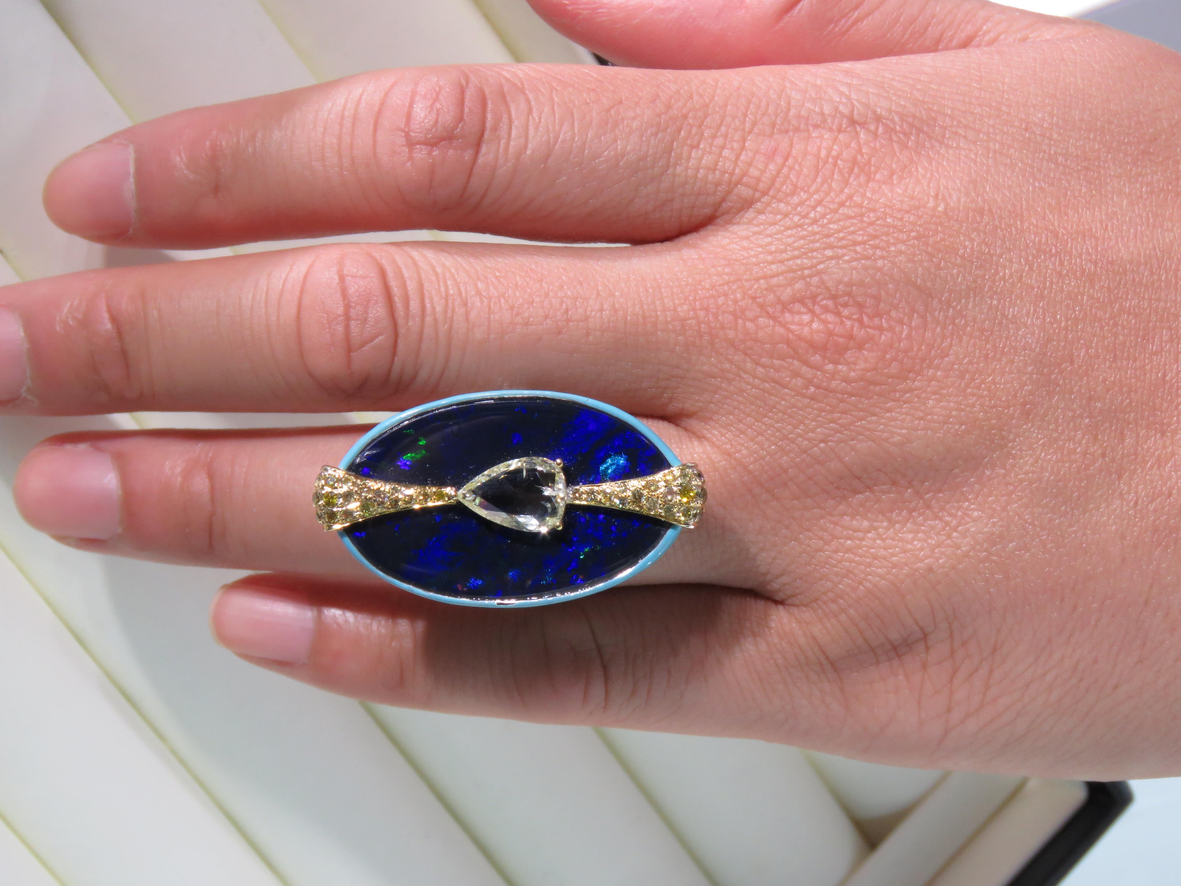 NWT $61, 000 Rare 18KT Gold Large Black Opal Fancy Rose Cut Diamond Ring For Sale 1