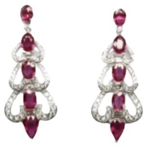 NWT $62, 500 18KT Gold Ruby Flower Fancy Ruby Drop Diamond Dangle Earrings