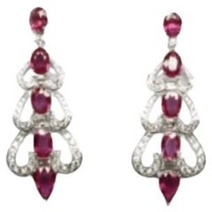 NWT $62, 500 18KT Gold Ruby Flower Fancy Ruby Drop Diamond Dangle Earrings