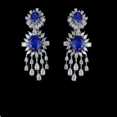 NWT $62, 500 Rare White Gold Gorgeous Fancy Large Blue Sapphire Diamond Earrings