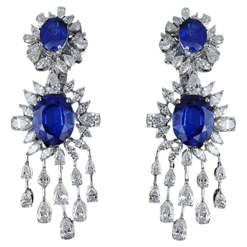 NWT $62, 500 Rare White Gold Gorgeous Fancy Large Blue Sapphire Diamond Earrings