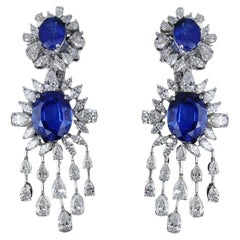 NWT $62, 500 Rare White Gold Gorgeous Fancy Large Blue Sapphire Diamond Earrings