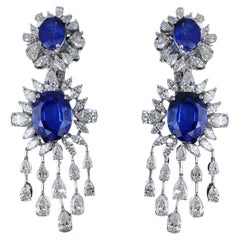 NWT $62, 500 Rare White Gold Gorgeous Fancy Large Blue Sapphire Diamond Earrings