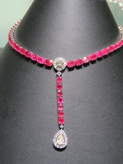 NWT $63, 700 18KT Large 35CT Fancy Glittering Fancy Ruby Diamond Drop Necklace