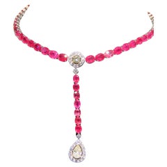 NEU $63, 700 18KT Große 35CT Ausgefallene glitzernde Fancy Rubin-Diamant-Tropfen-Halskette, NEU
