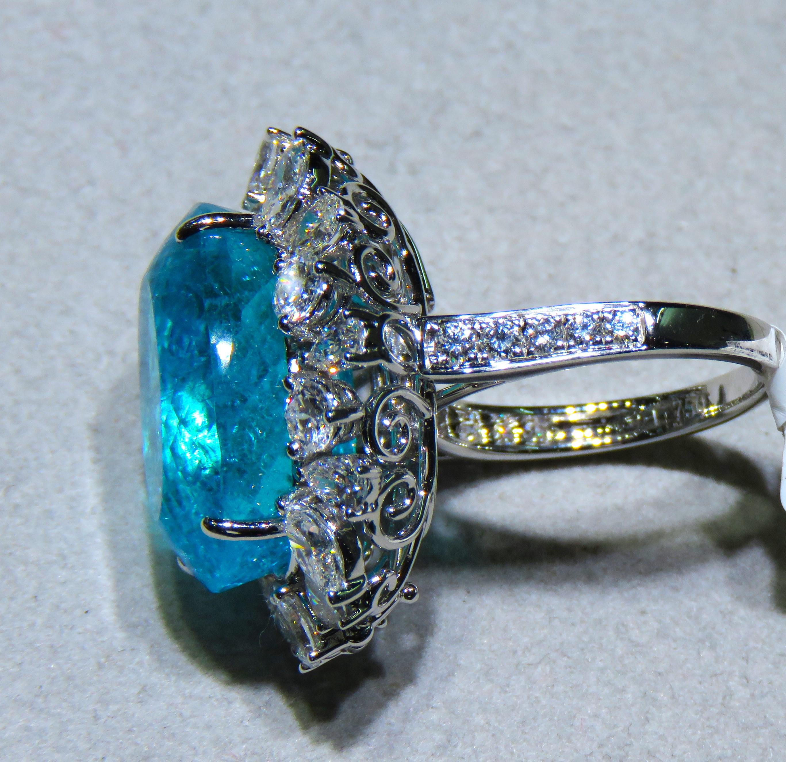 Mixed Cut 18KT Rare Exquisite Massive Fancy Glittering Paraiba Diamond Ring For Sale