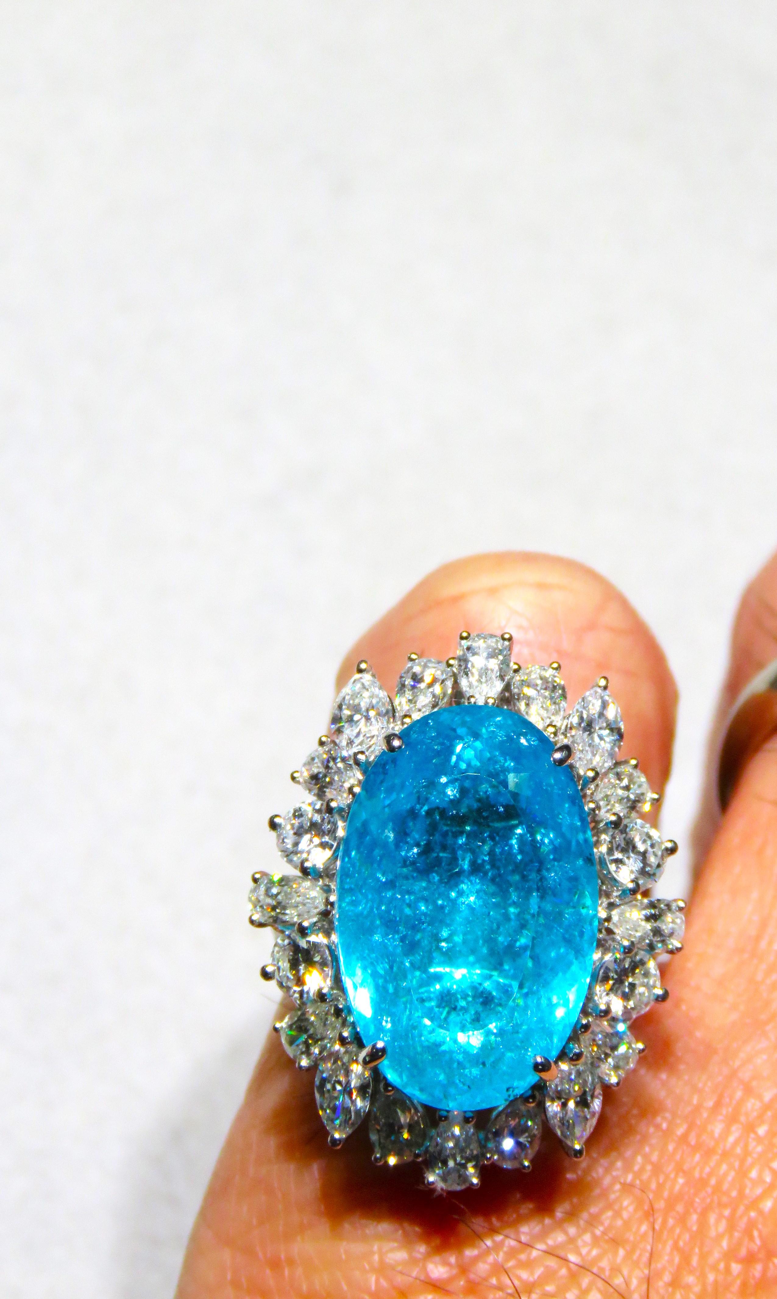 18KT Rare Exquisite Massive Fancy Glittering Paraiba Diamond Ring In New Condition For Sale In New York, NY