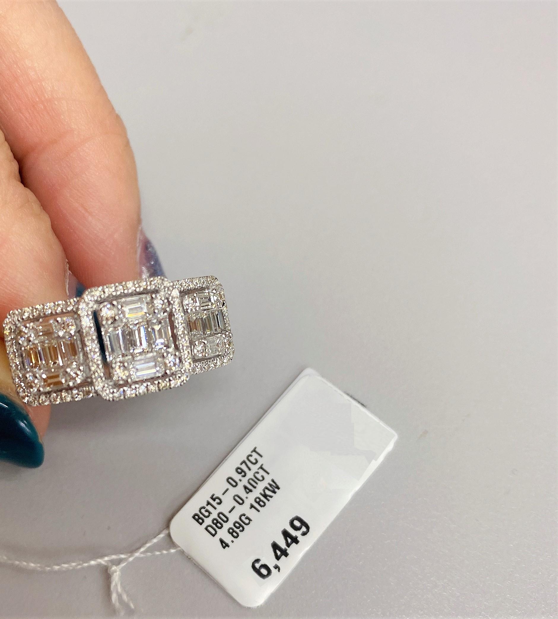 Mixed Cut NWT $6, 449 18KT Gold Rare Large Triple Diamond Tier Engagement / Cocktail Ring For Sale