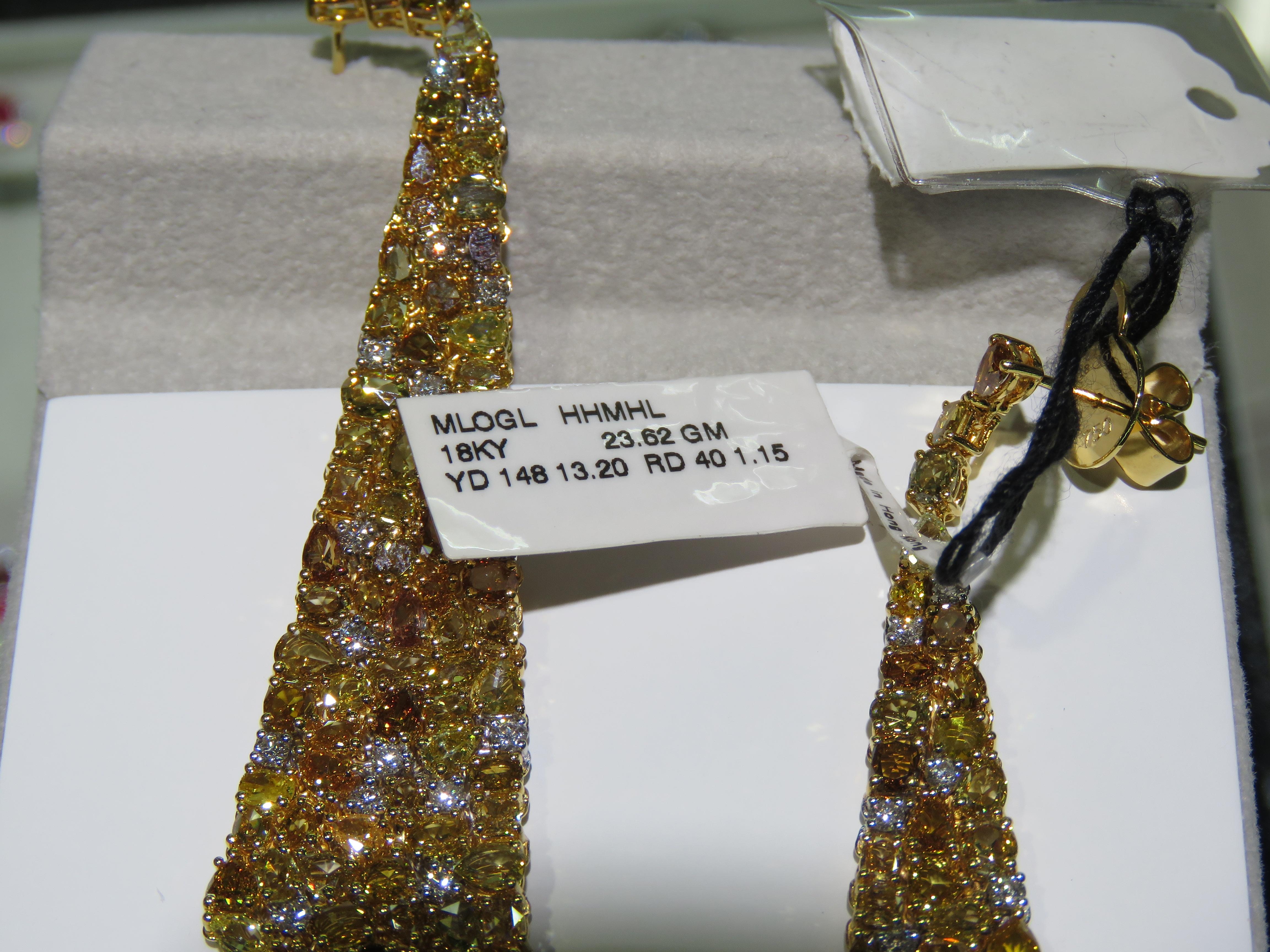 NWT $65,000 Orecchini a goccia in oro 18KT con diamanti gialli e fantasia In condizioni Nuovo in vendita a New York, NY