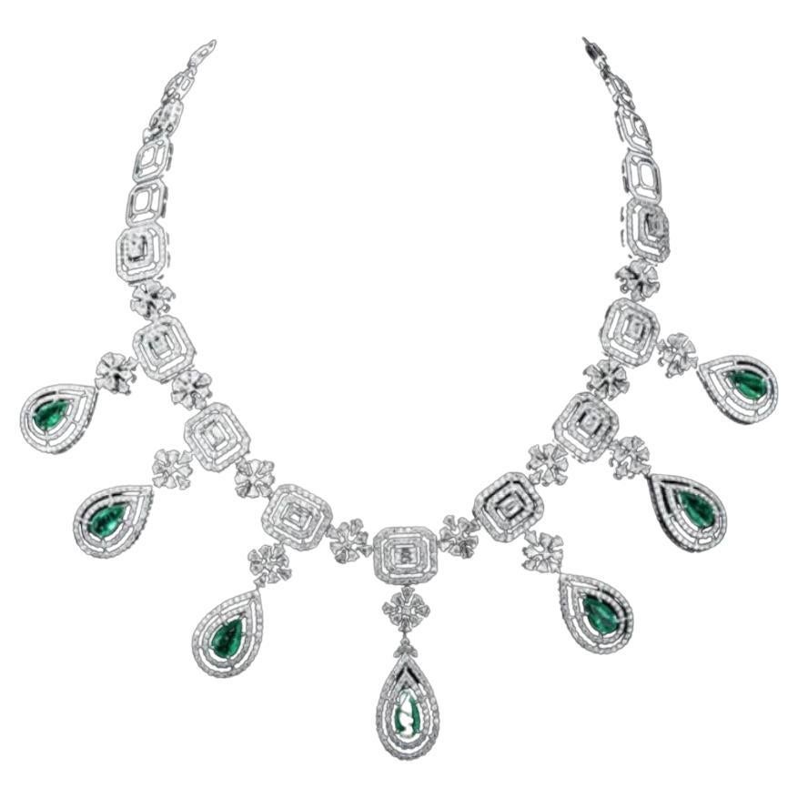 NEU $65, 000 Rare Gorgeous Weißgold Fancy Smaragd-Diamant- Fransen-Halskette, selten im Angebot