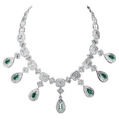 NWT $65, 000 Rare Gorgeous White Gold Fancy Emerald Diamond Fringe Necklace