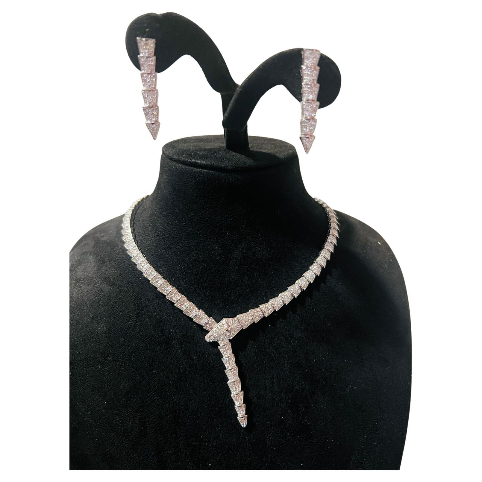 NWT $65, 500 18KT Fancy Glittering Diamond Fancy Serpent Snake Necklace Earrings