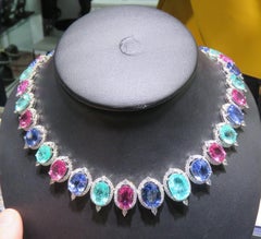 Nwt 650, 000 18 Karat Magnificent Fancy Paraiba Purple Sapphire Diamond Necklace