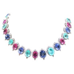 Nwt 650, 000 18 Karat Magnificent Fancy Paraiba Purple Sapphire Diamond Necklace