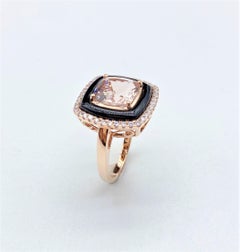 NWT $6, 519 18KT Fancy Large Glittering Fancy Morganite and Diamond Onyx Ring