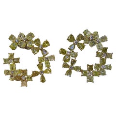 Orecchini NWT da 66.000 $ in oro 18 carati con diamanti gialli da 16 carati a forma di fiore, sfarzosi e scintillanti