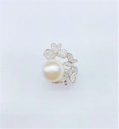 NWT $6, 629 18KT Gold Rare Gorgeous South Sea Pearl Diamond Butterfly Flower Ring