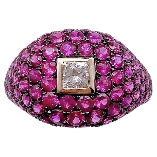 NWT $6, 689 Rare 18KT Fancy Glittering Ruby Princess Cut Diamond Ring