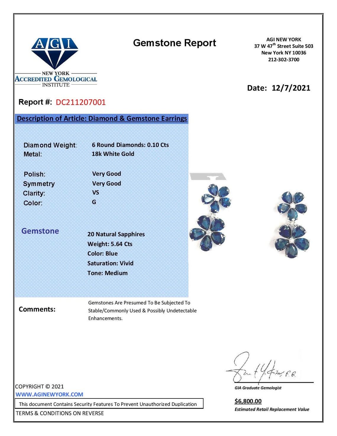 Mixed Cut NWT $6, 699 18KT Magnificent 6CT Sapphire Diamond Floral Flower Dangle Earrings For Sale