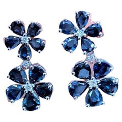NWT $6,699 18KT Magnificent 6CT Sapphire Diamond Floral Flower Dangle Earrings