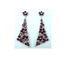 NWT $67, 500 18KT Gold Fancy Gorgeous 30CT Ruby Diamond Flower Drop Earrings