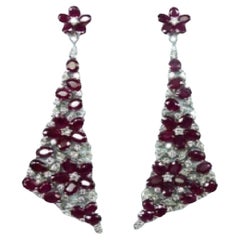 NWT $67, 500 18KT Gold Fancy Gorgeous 30CT Ruby Diamond Flower Drop Earrings