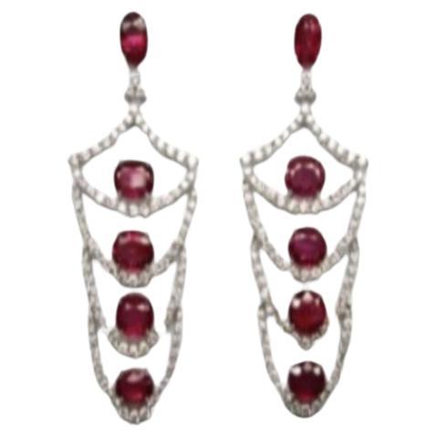NWT $67, 500 18KT Gold Ruby Flower Fancy Ruby Drop Diamond Dangle Earrings