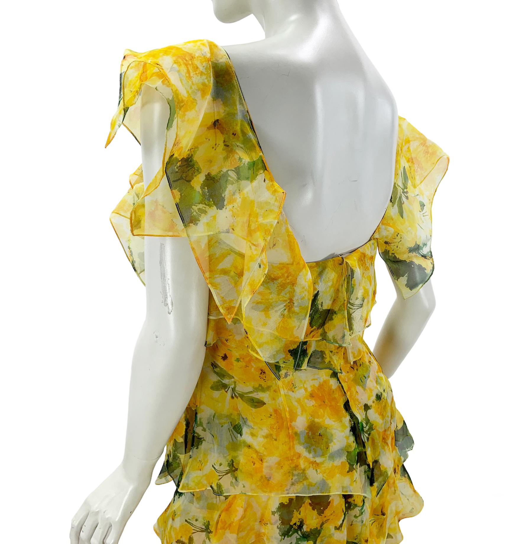 NWT $6790 Oscar de la Renta S/S 2014 Silk Yellow Tiered Corset Maxi Dress US 10 For Sale 4
