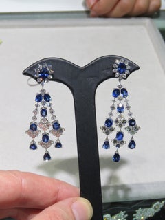 NWT $68, 200 18KT 20CT Fancy Ceylon Blue Sapphire Diamond Dangle Earrings