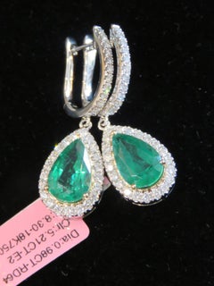 NWT $68, 888 18KT Large Fancy Glittering Emerald Drop Diamond Dangle Earrings