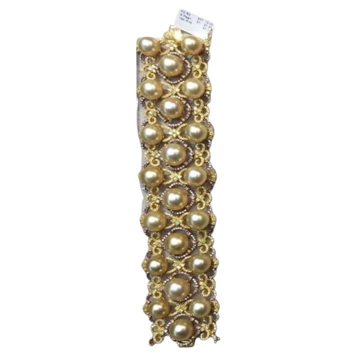 Magnifique grand bracelet fantaisie en or 18 carats avec perles et diamants jaunes, 6 8 000 $, Neuf avec étiquette