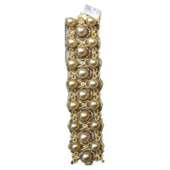 Magnifique grand bracelet fantaisie en or 18 carats avec perles et diamants jaunes, 6 8 000 $, Neuf avec étiquette