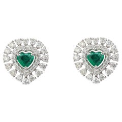 NWT $7, 000 18KT Large Fancy Glittering Emerald Heart Diamond Drop Stud Earrings