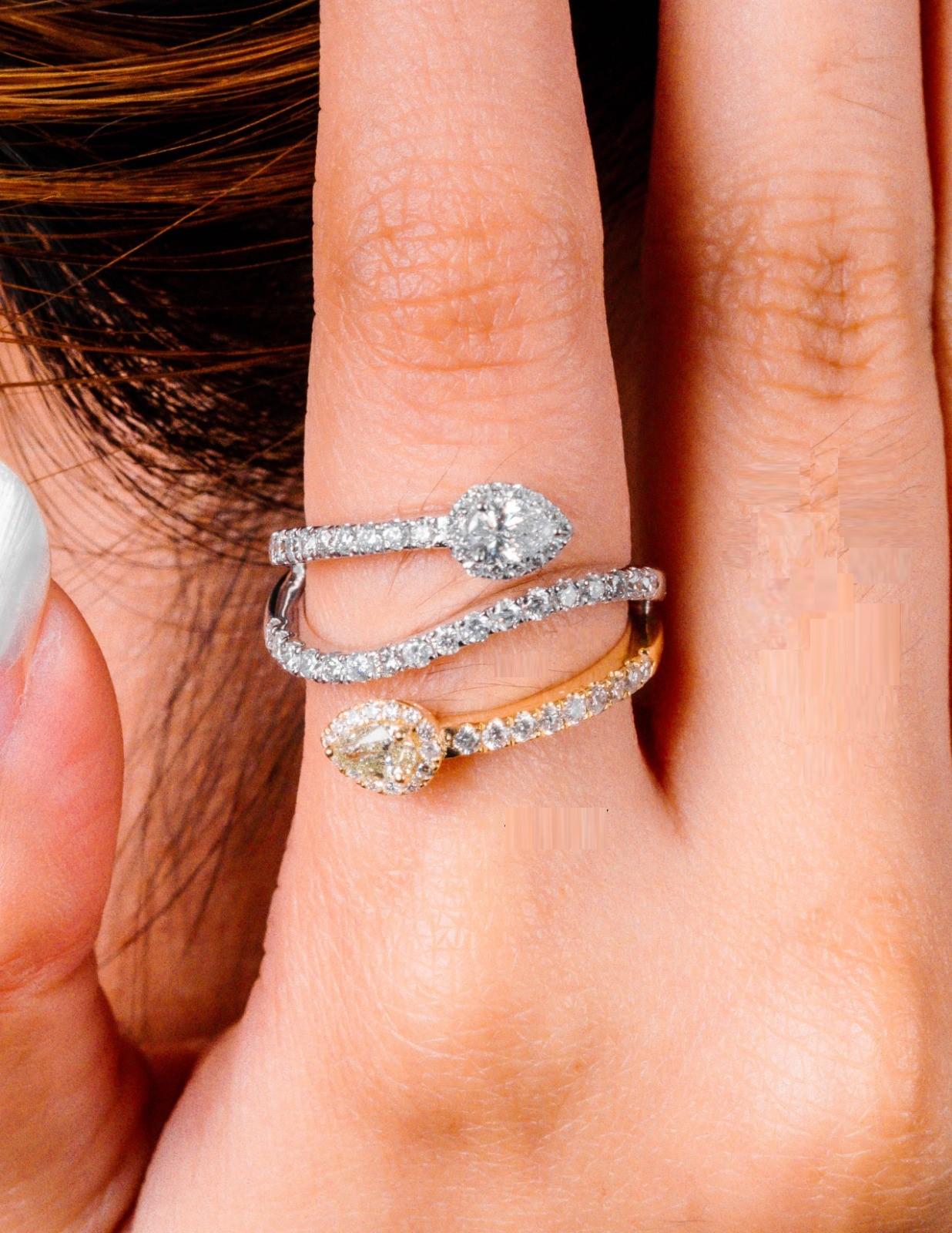 Taille mixte NWT $7, 000 18KT Magnifique bague croisée diamant jaune fantaisie diamant blanc en vente