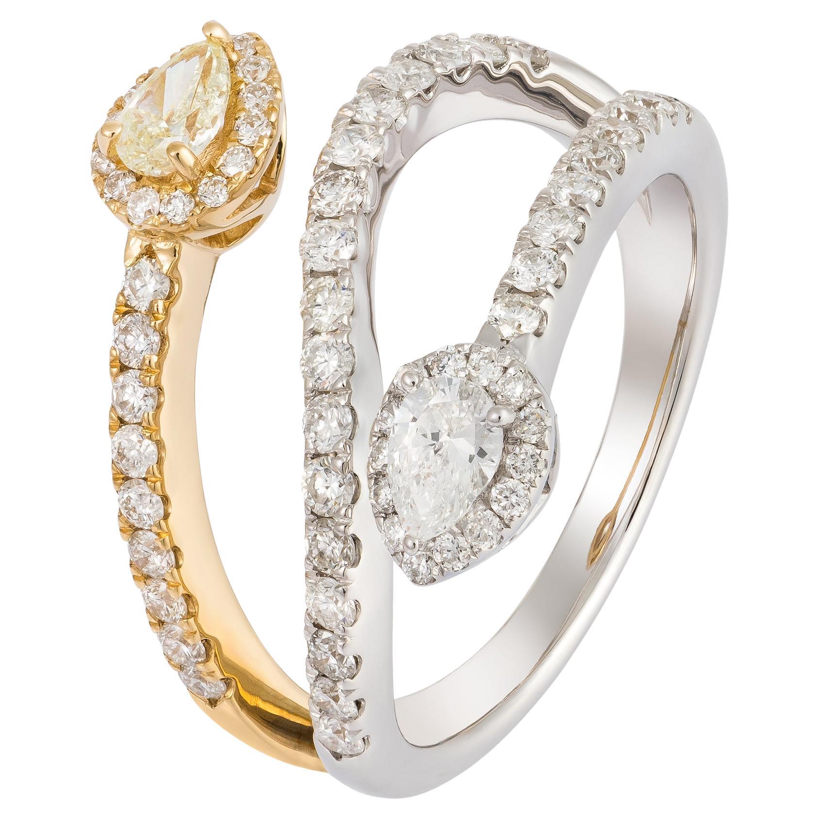 NWT $7, 000 18KT Magnífico Diamante Amarillo de Fantasía Anillo Cruzado de Diamantes Blancos