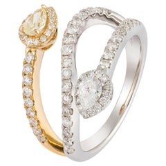 NWT $7,000 18KT Magnifico anello incrociato con diamanti bianchi e diamanti gialli di fantasia