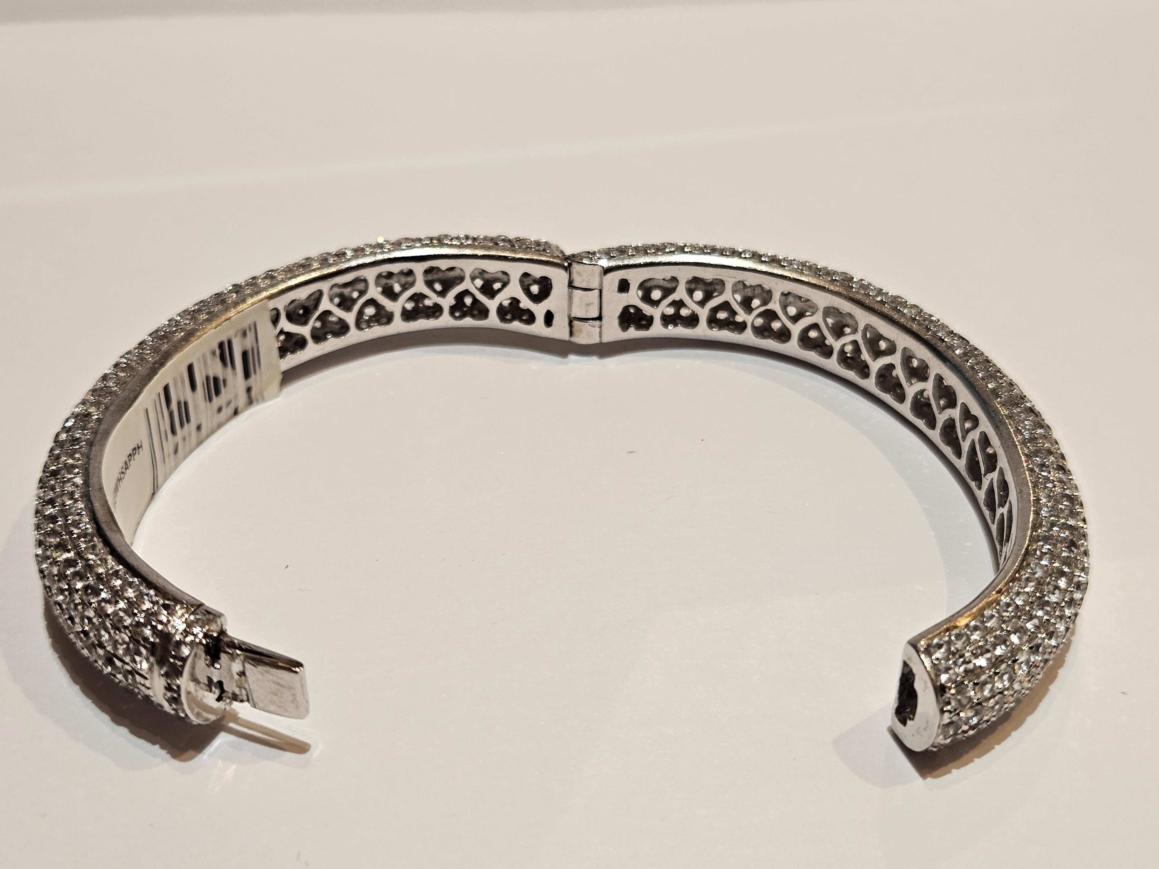 NWT $7, 200 Fancy Glittering 25CT White Sapphire Bracelet Bangle Cuff In New Condition For Sale In New York, NY