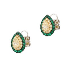NWT $7, 500 18KT Gold Fancy Glittering Emerald Yellow Diamond Stud Earrings