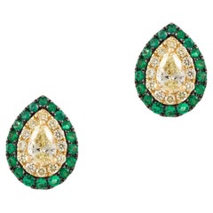 NWT $7, 500 18KT Gold Fancy Glittering Emerald Yellow Diamond Stud Earrings
