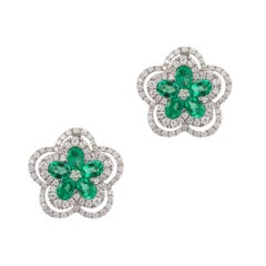 NWT $7, 500 18KT Large Fancy Glittering Emerald Diamond Floral Flower Earrings