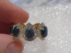 NWT $7, 500 Rare 18KT Gold Large Black Opal Fancy Diamond Band Ring
