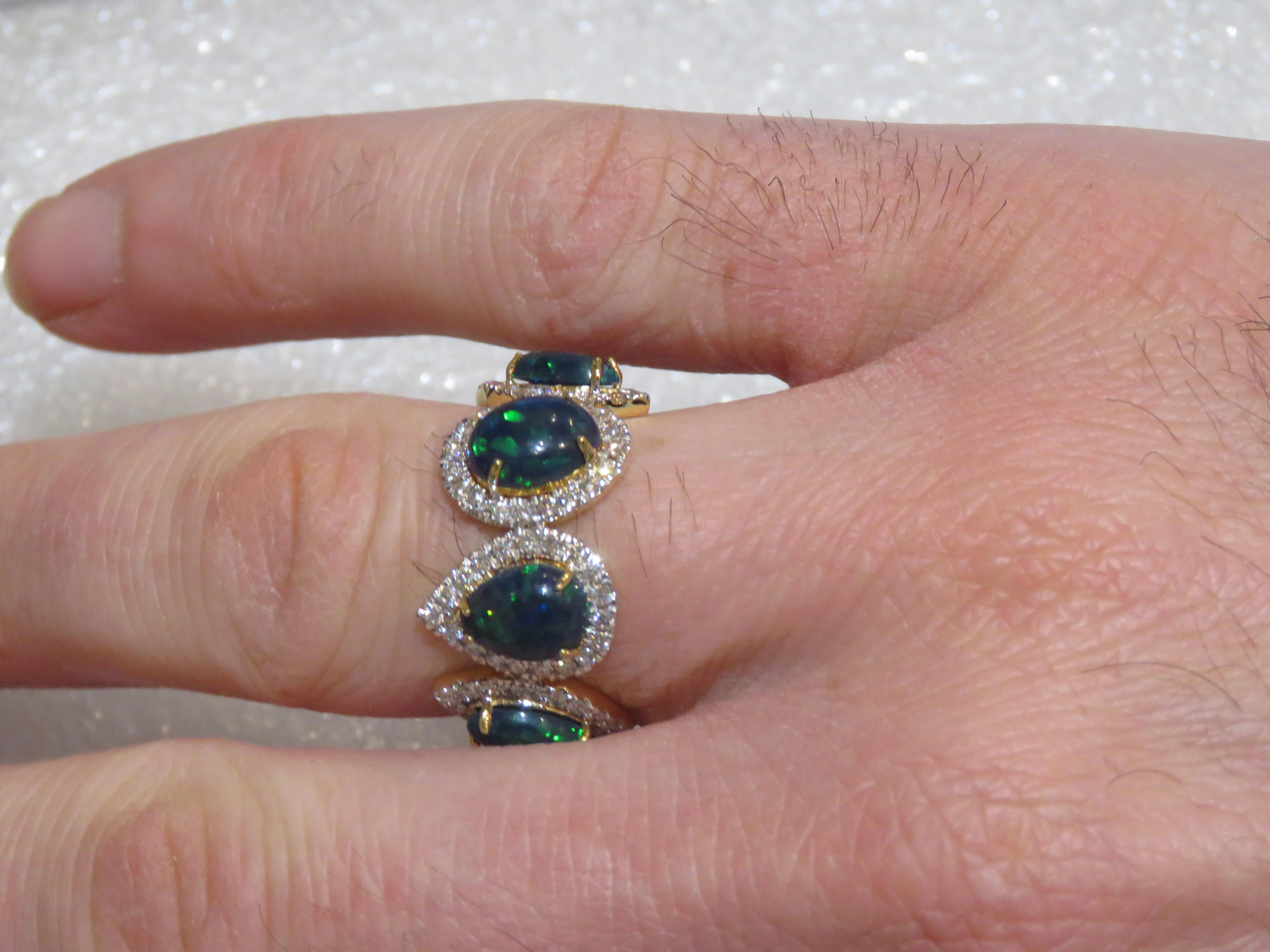 NWT $7, 500 Rare 18KT Gold Large Black Opal Fancy Diamond Band Ring For Sale 1