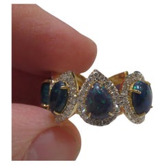 NWT $7, 500 Rare 18KT Gold Large Black Opal Fancy Diamond Band Ring