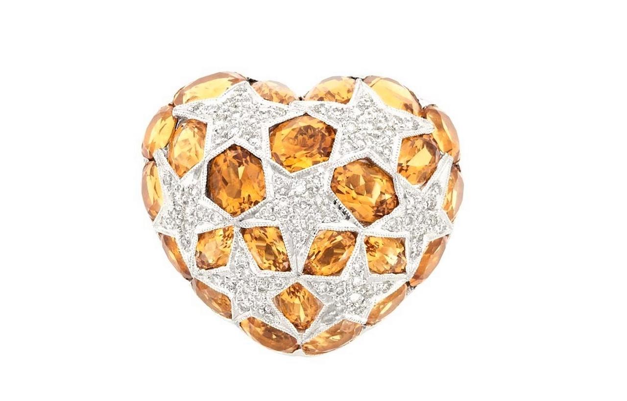 Taille mixte NWT $7, 500 Rare Important Or 18KT Gorgeous Citrine Heart Pendant Brooch en vente