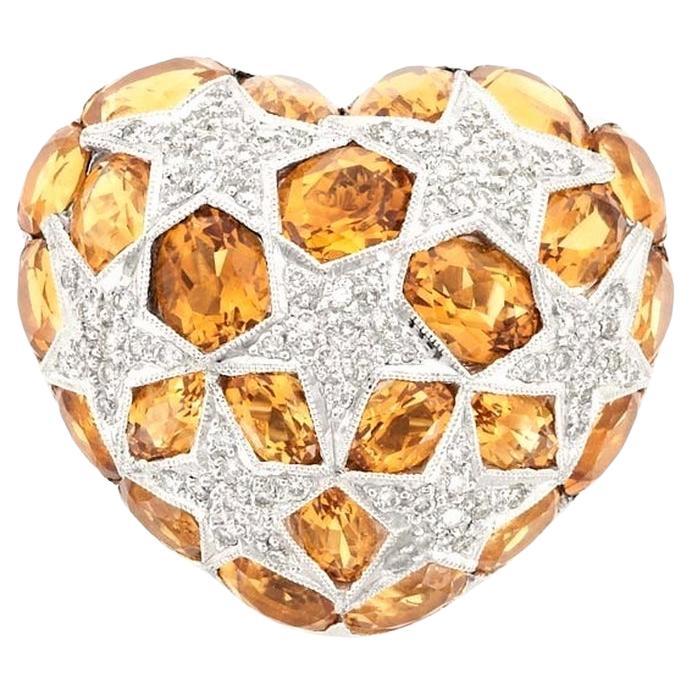 NWT $7, 500 Rare Important Or 18KT Gorgeous Citrine Heart Pendant Brooch en vente