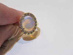 NWT 7, 800 Rare 18kt Fancy Large Glittering Ethiopian Opal Diamond Halo Ring