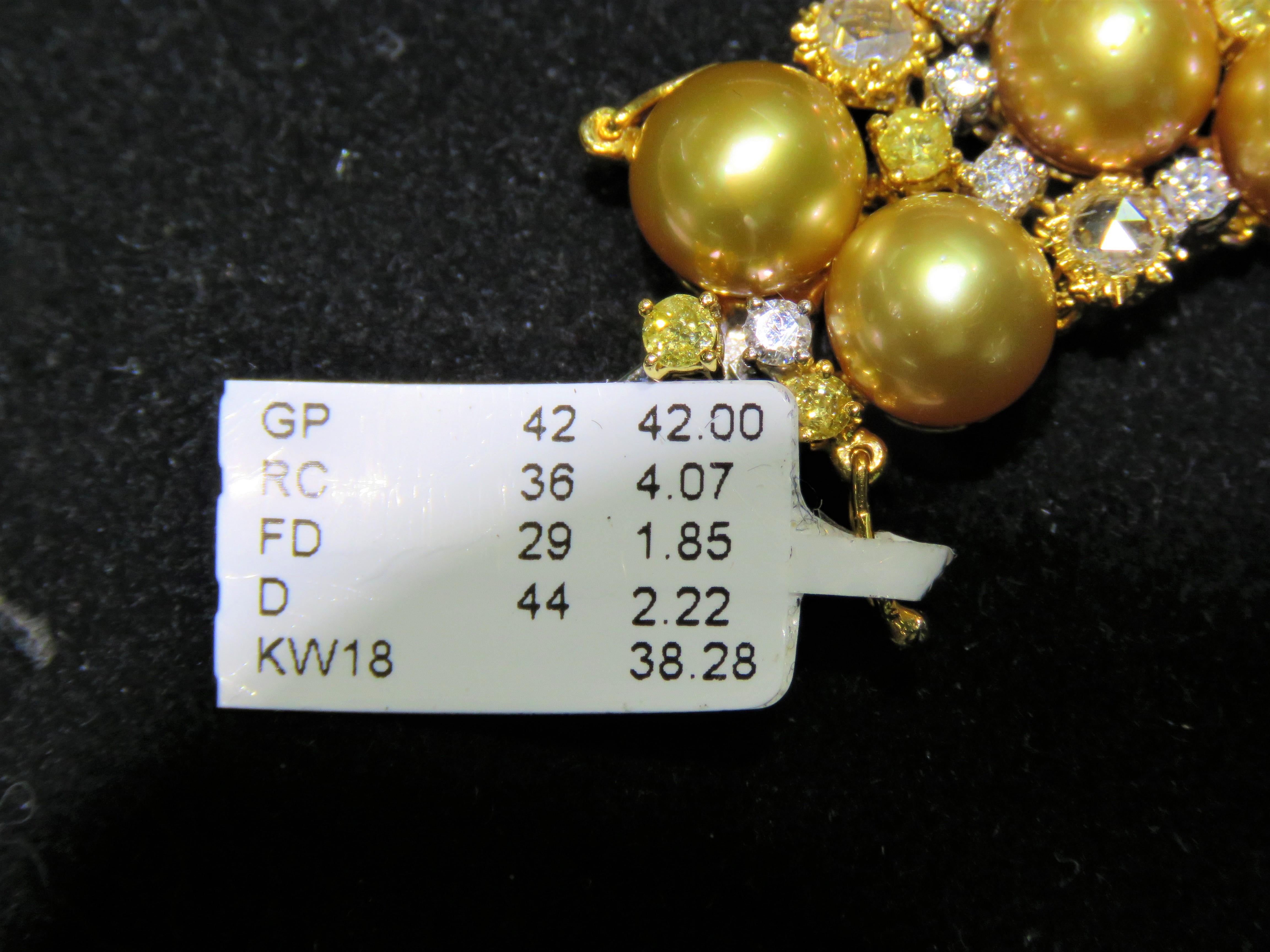NWT 73, 600 Gorgeous 18kt South Sea Gold Pearl Rose Cut Yellow Diamond Bracelet In Excellent Condition For Sale In New York, NY